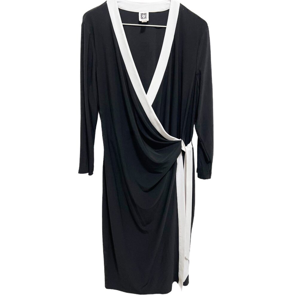 0117 Anne Klein Designer 80's Vintage Long Sleeve Wrap Dress Sz.16